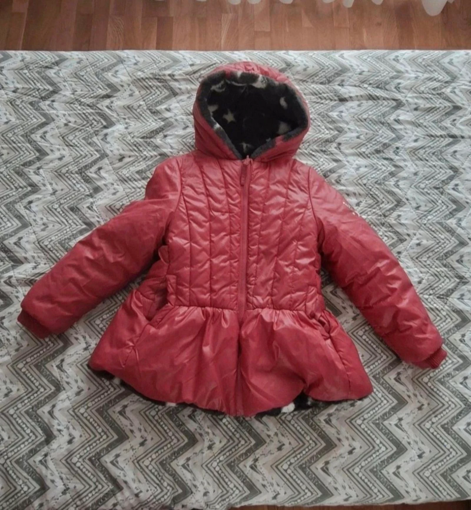 Abrigo acolchado de niña, con capucha, reversible, talla 7